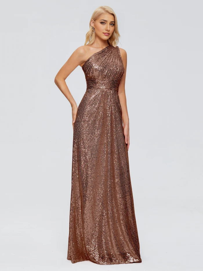 One Shoulder Sequins Bridesmaid Dress simple gentle atmospheric and unique desi Bring summer colors to enhance whiteness