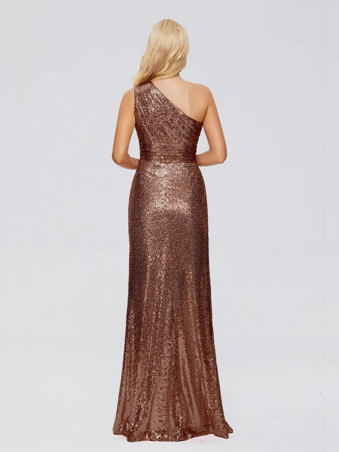 One Shoulder Sequins Bridesmaid Dress simple gentle atmospheric and unique desi Bring summer colors to enhance whiteness