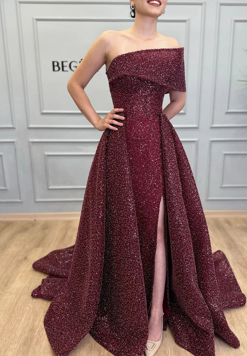 One Shoulder Sleeveless Beaded Embroidery Sheath Evening Dress simple gentle atmospheric and unique desi Bring summer colors to enhance whiteness