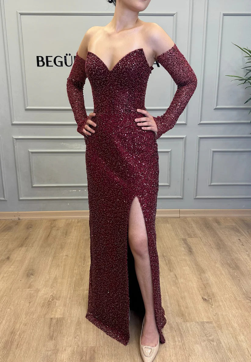 One Shoulder Sleeveless Beaded Embroidery Sheath Evening Dress simple gentle atmospheric and unique desi Bring summer colors to enhance whiteness