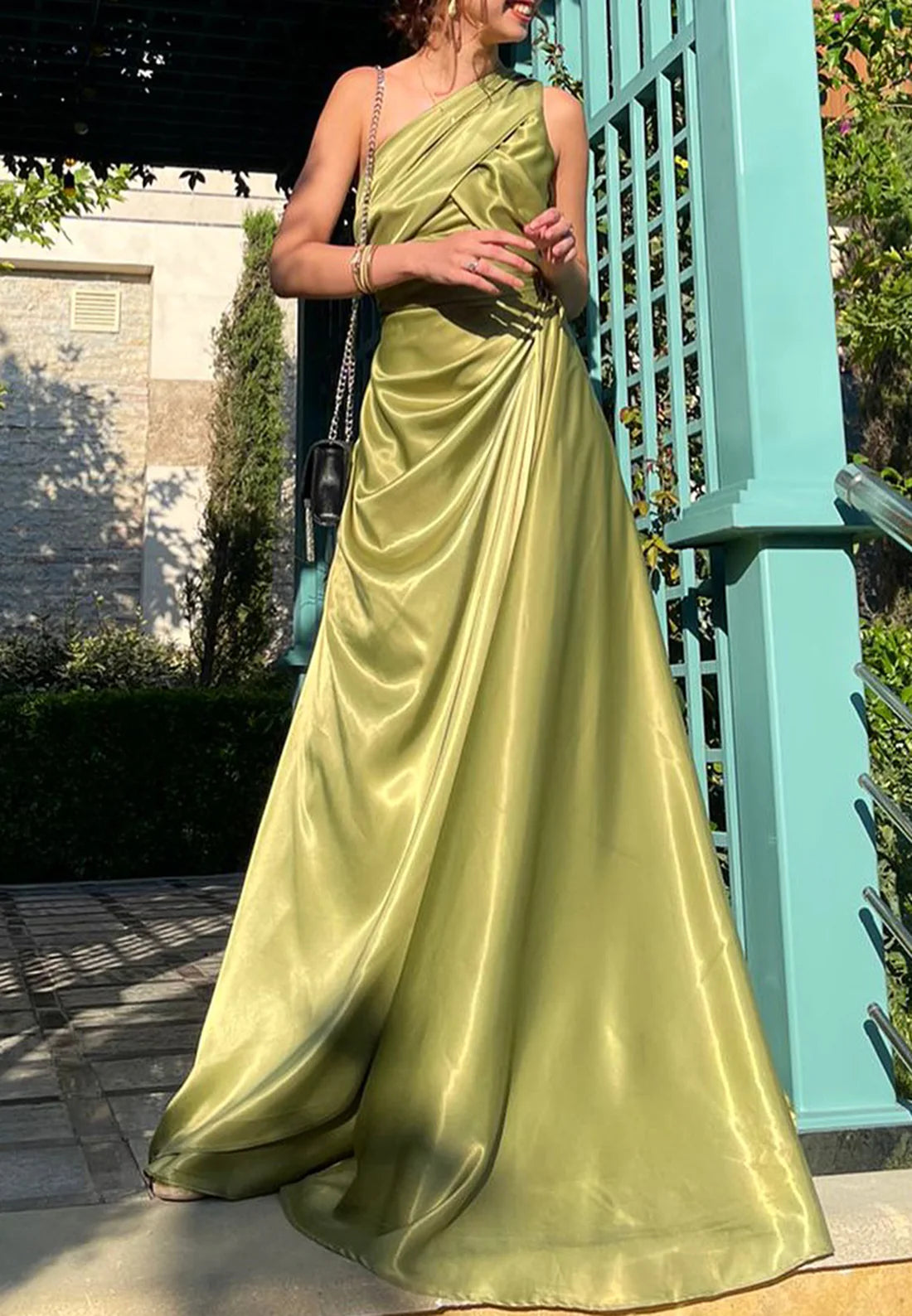 One Shoulder Sleeveless Pleated A-Line Evening Dress simple gentle atmospheric and unique desi Bring summer colors to enhance whiteness