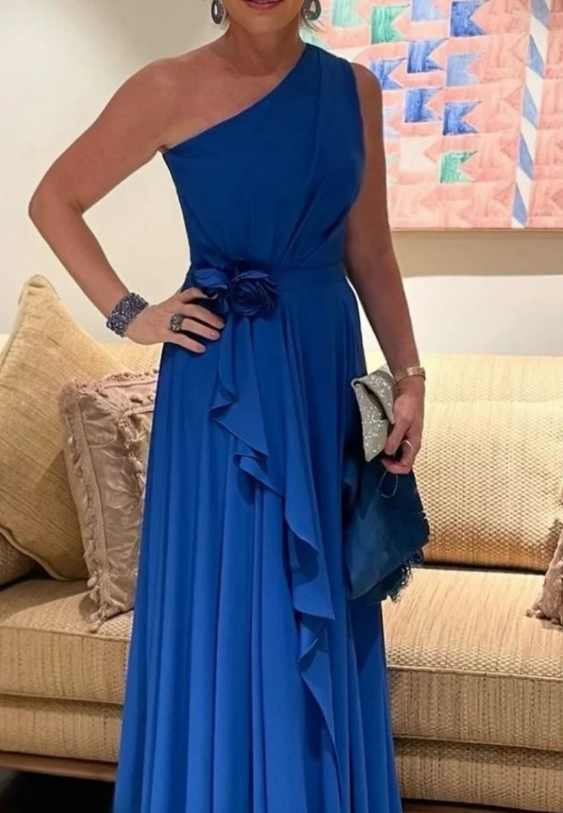 One Shoulder Sleeveless Pleated A-Line Mother of Bride Dress simple gentle atmospheric and unique desi Bring summer colors to enhance whiteness