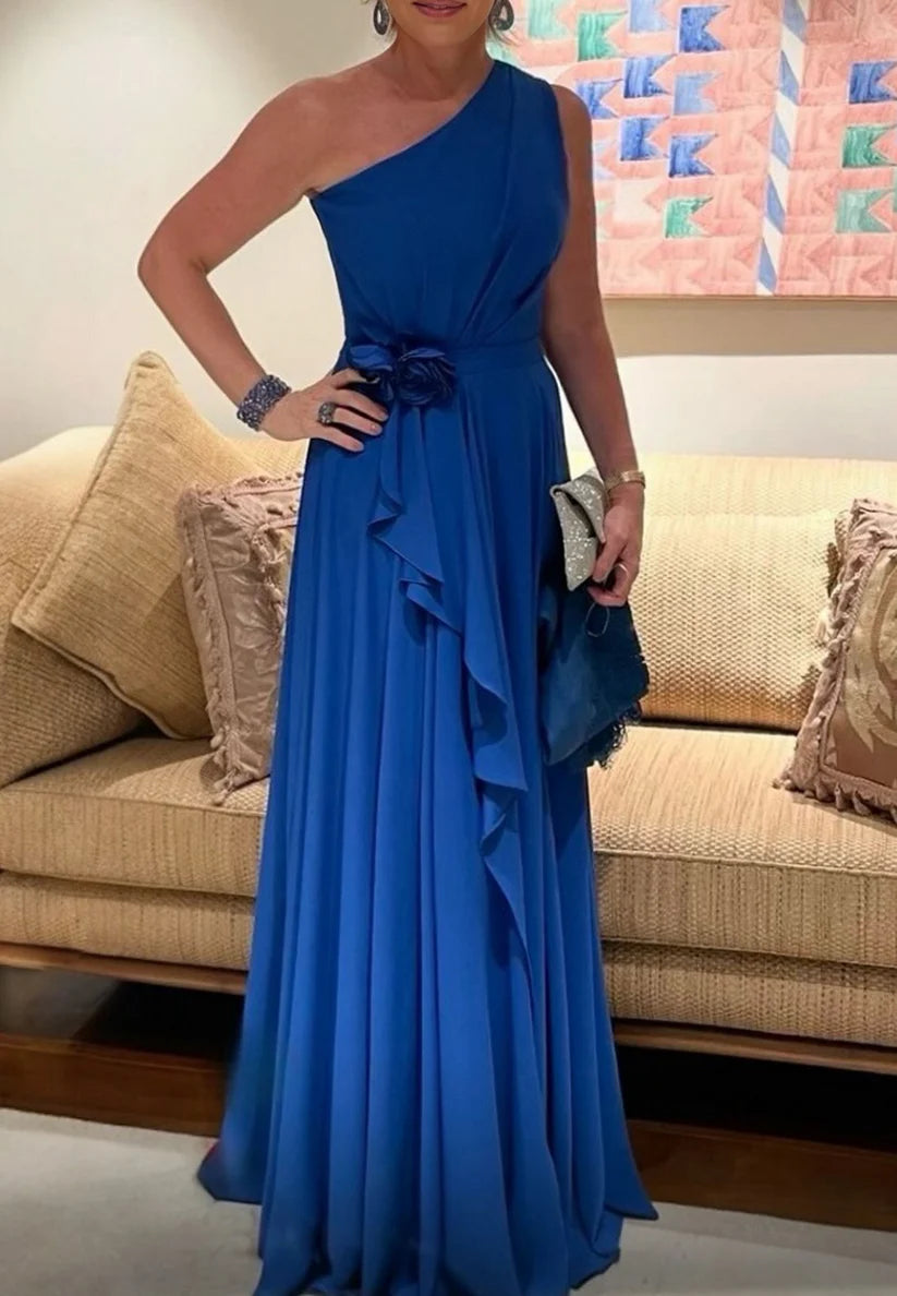 One Shoulder Sleeveless Pleated A-Line Mother of Bride Dress simple gentle atmospheric and unique desi Bring summer colors to enhance whiteness