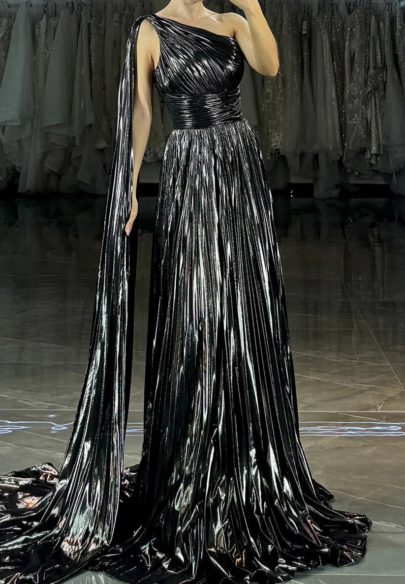 One Shoulder Sleeveless Pleated A-Line Prom Dress simple gentle atmospheric and unique desi Bring summer colors to enhance whiteness