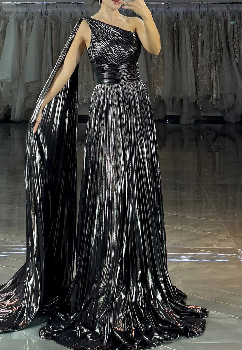 One Shoulder Sleeveless Pleated A-Line Prom Dress simple gentle atmospheric and unique desi Bring summer colors to enhance whiteness