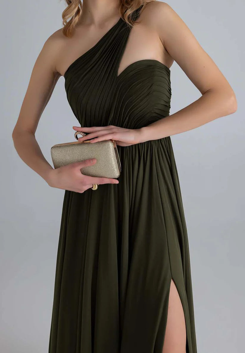 One Shoulder Sleeveless Pleated Formal Dress A-Line Evening Dress simple gentle atmospheric and unique desi Bring summer colors to enhance whiteness