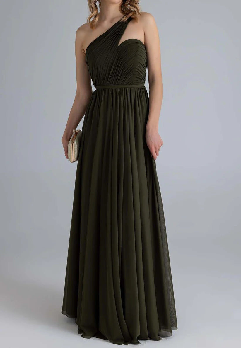 One Shoulder Sleeveless Pleated Formal Dress A-Line Evening Dress simple gentle atmospheric and unique desi Bring summer colors to enhance whiteness