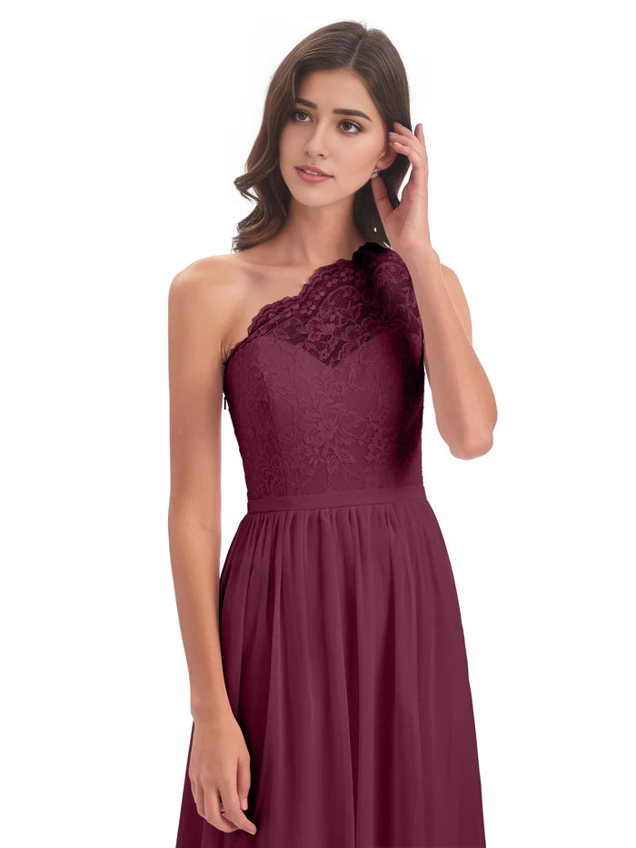 One Shoulder Split Lace Long Bridesmaid Dresses simple gentle atmospheric and unique desi Bring summer colors to enhance whiteness