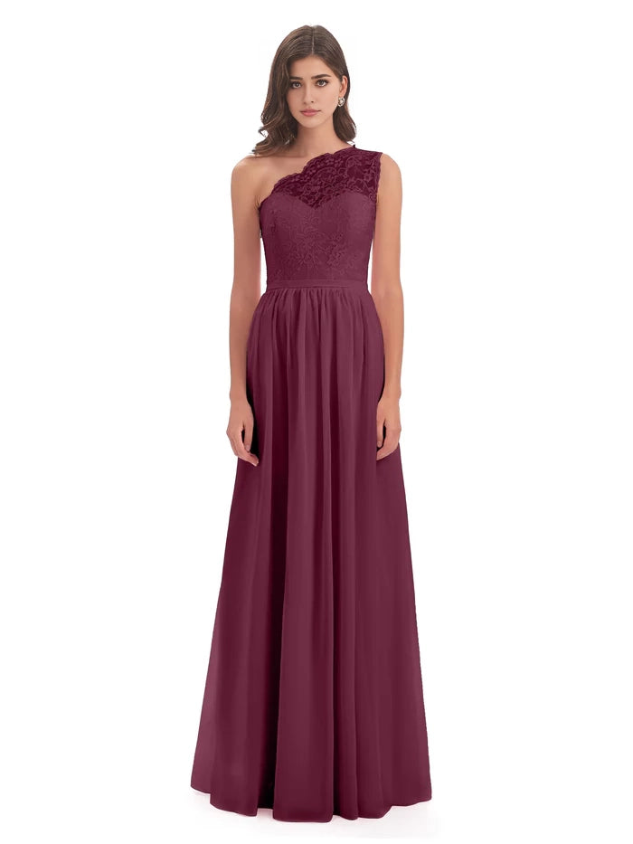 One Shoulder Split Lace Long Bridesmaid Dresses simple gentle atmospheric and unique desi Bring summer colors to enhance whiteness