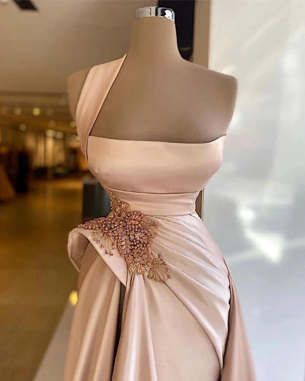 One Shoulder Strapless Long Prom Dress Simple gentle atmospheric and unique design  ﻿
