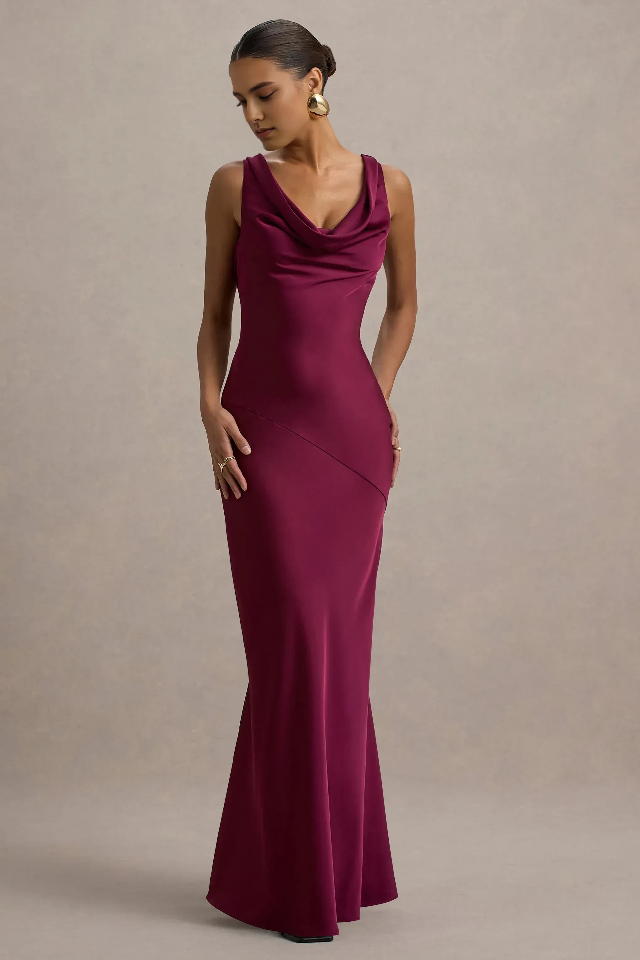 Opulent Mermaid Cowl Neck Sleeveless Open Back Floor Length Prom Dress