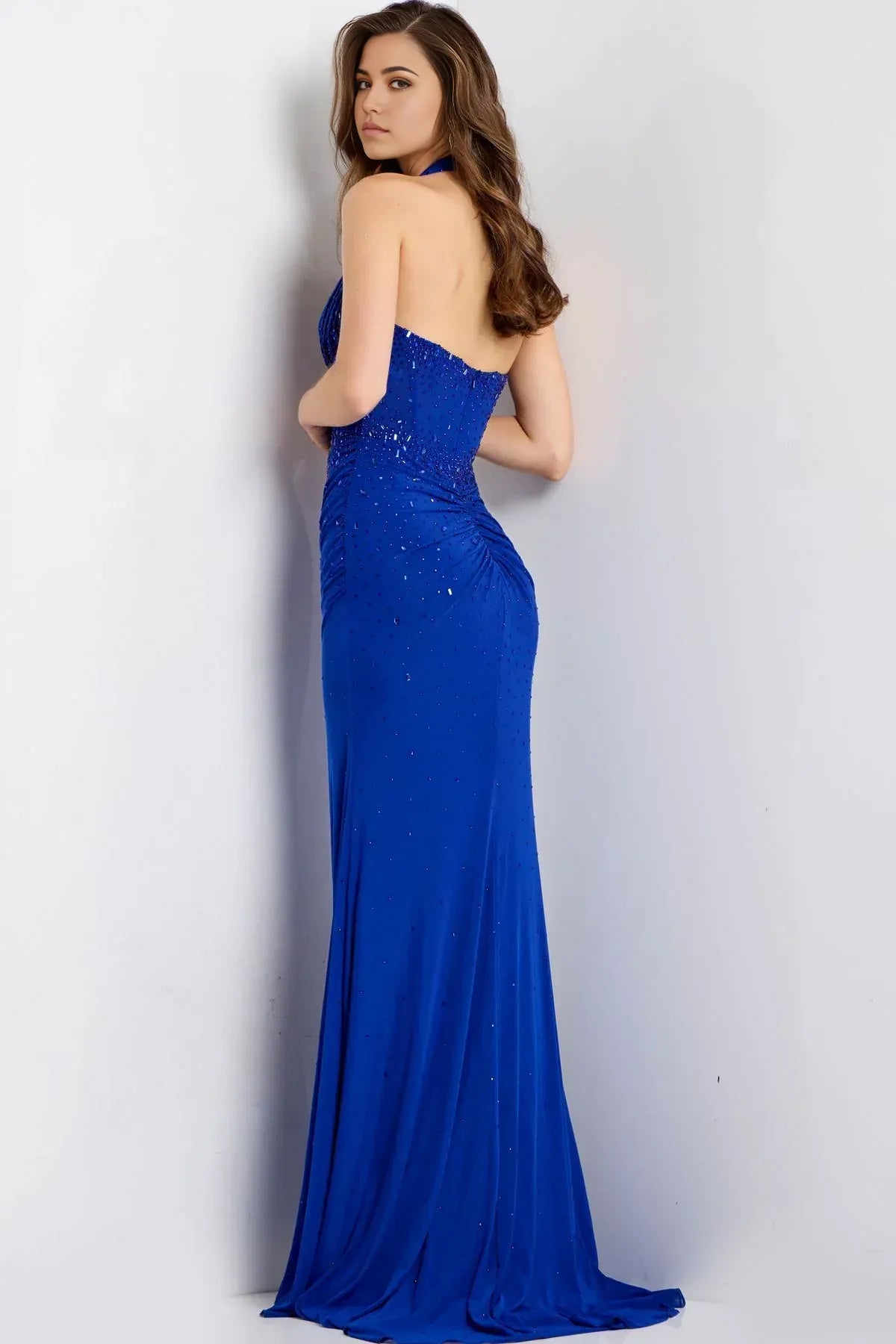 Opulent Mermaid Halter Sleeveless Open-Back Floor-Length Prom Dress
