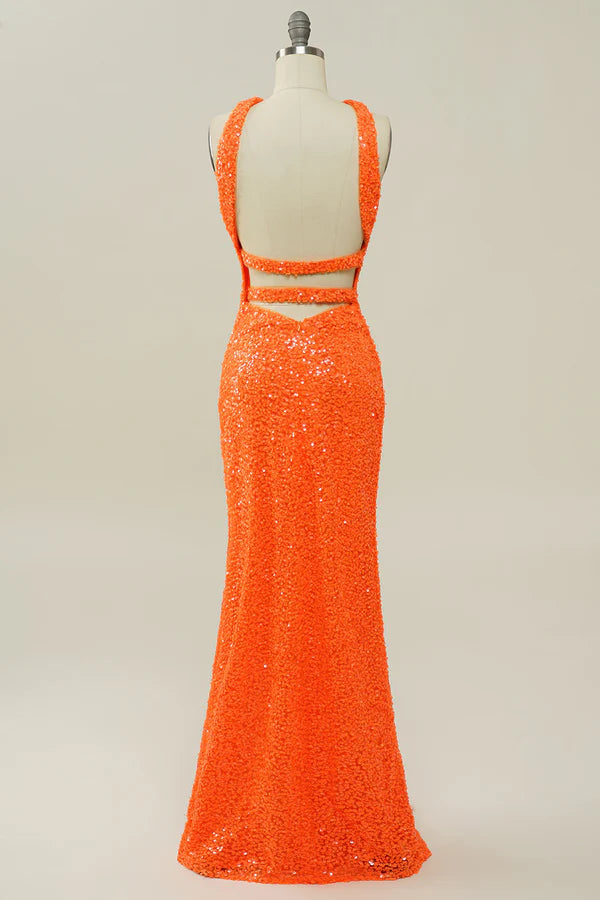 Orange Halter Sequined Backless Mermaid Prom Dress Simple gentle atmospheric and unique design ﻿