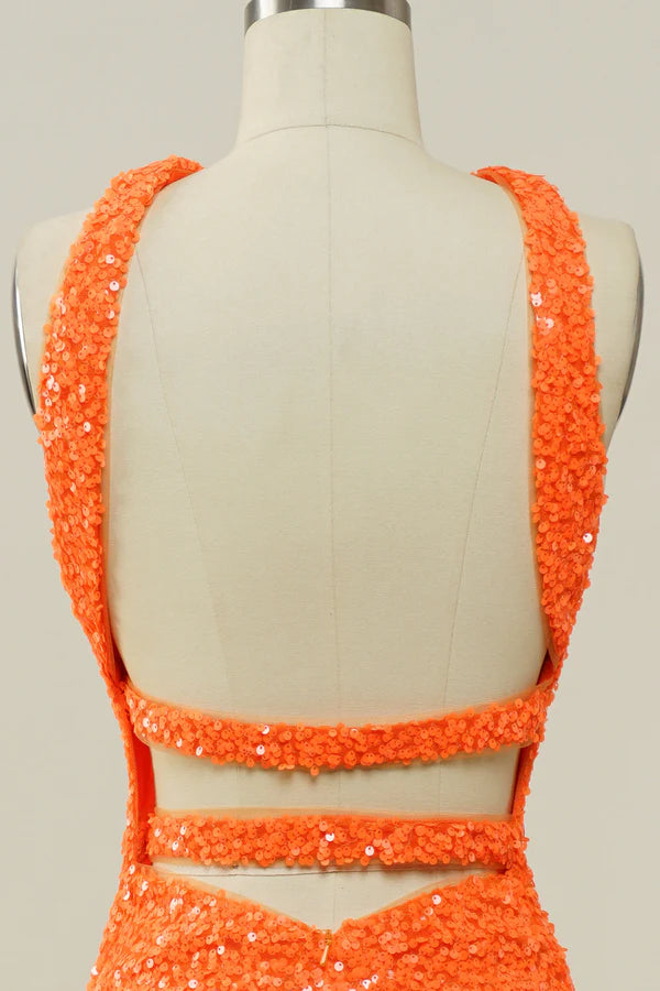 Orange Halter Sequined Backless Mermaid Prom Dress Simple gentle atmospheric and unique design ﻿