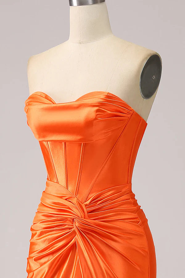 Orange Mermaid Sweetheart Corset Long Sparkly Prom Dress with Slit Split Front spheric and unique desigentle atmospheric and unique desi