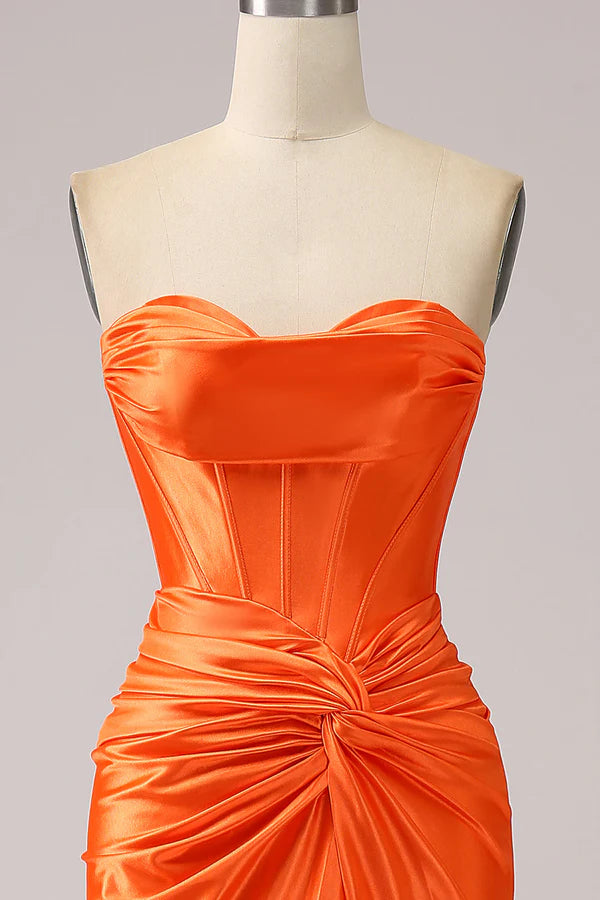 Orange Mermaid Sweetheart Corset Long Sparkly Prom Dress with Slit Split Front spheric and unique desigentle atmospheric and unique desi