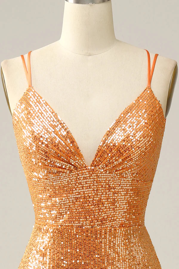 Orange Sequined Backless Mermaid Prom Dress Simple gentle atmospheric and unique design