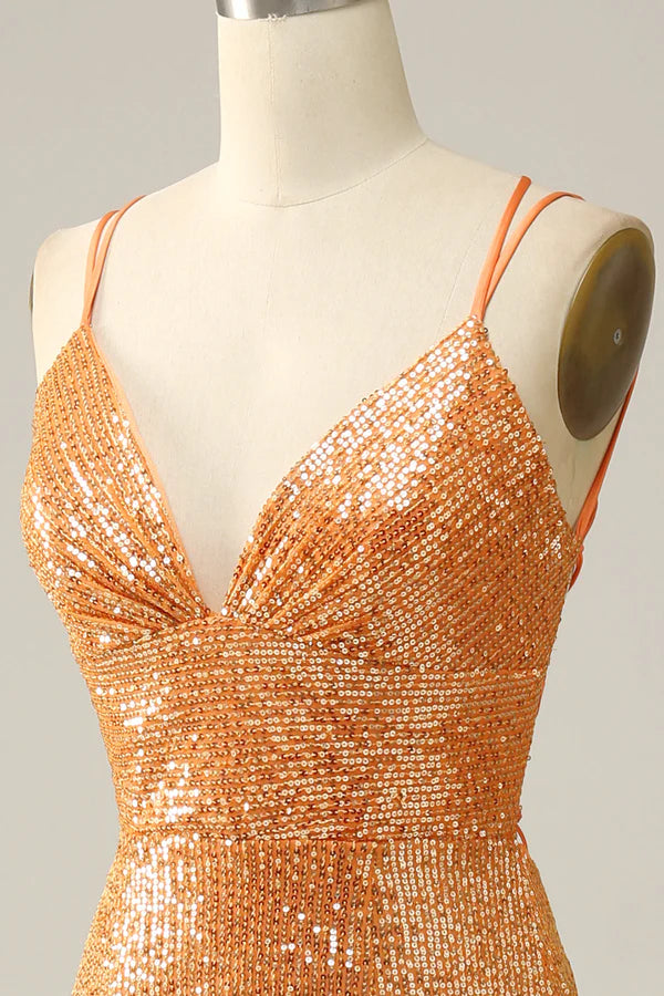 Orange Sequined Backless Mermaid Prom Dress Simple gentle atmospheric and unique design