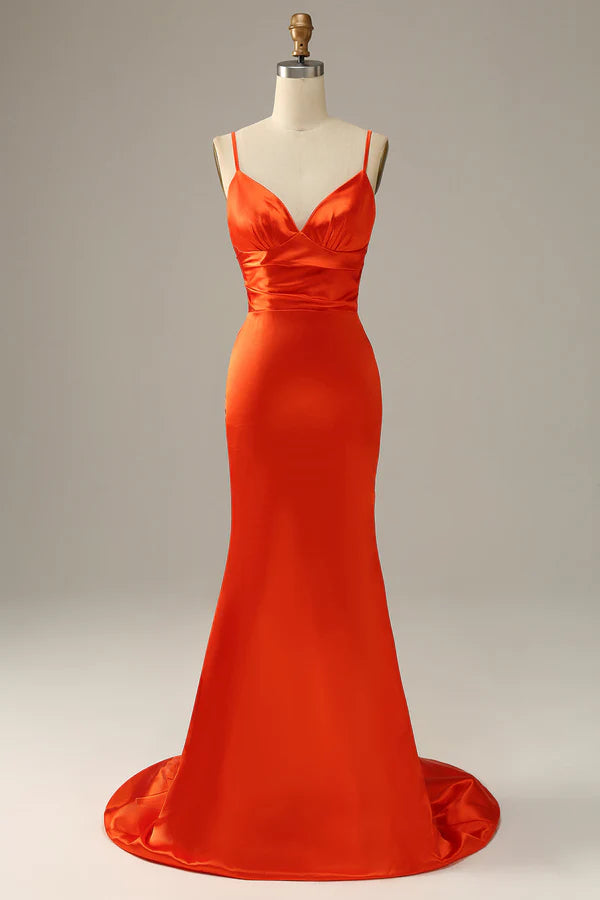 Orange Spaghetti Straps Mermaid Prom Dress Simple gentle atmospheric and unique design