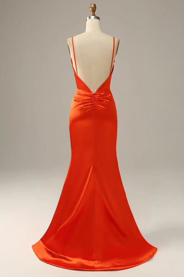 Orange Spaghetti Straps Mermaid Prom Dress Simple gentle atmospheric and unique design