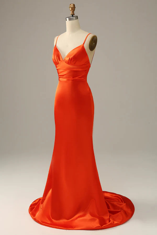 Orange Spaghetti Straps Mermaid Prom Dress Simple gentle atmospheric and unique design