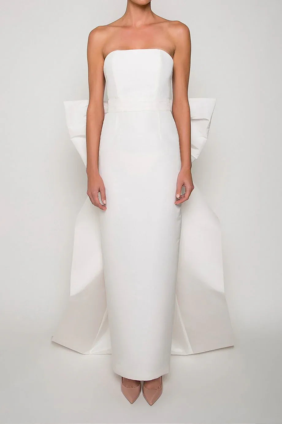Oversized Bow Mermaid Strapless Sleeveless Open Back Floor Length For Sale Evening Dress