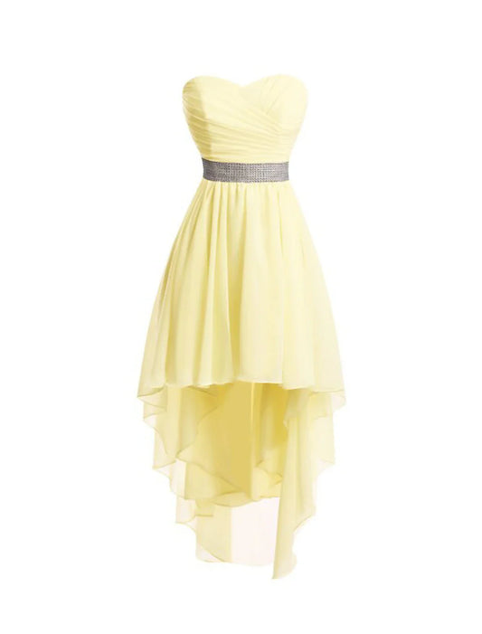 Party Dress Tiered Dress Strapless High Low Dress Asymmetrical Sleeveless Chiffon With Ruched simple gentle atmospheric and unique desi Bring summer colors to enhance whiteness