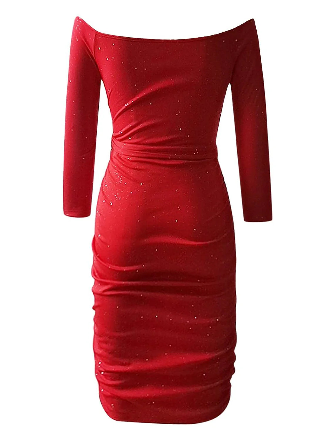 Party Dresses Sparkle & Shine Dress Wedding Guest Party Wear Knee Length Long Sleeve Off Shoulder Polyester with Sequin Pure Color