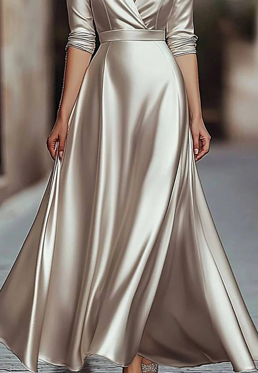 Party Prom Dress Metallic Fabric Colorful Long Sleeve Pleated Midi Dress simple gentle atmospheric and unique desi Bring summer colors to enhance whiteness