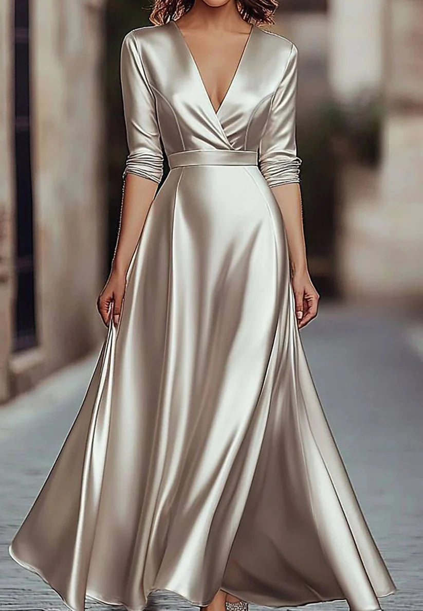 Party Prom Dress Metallic Fabric Colorful Long Sleeve Pleated Midi Dress simple gentle atmospheric and unique desi Bring summer colors to enhance whiteness