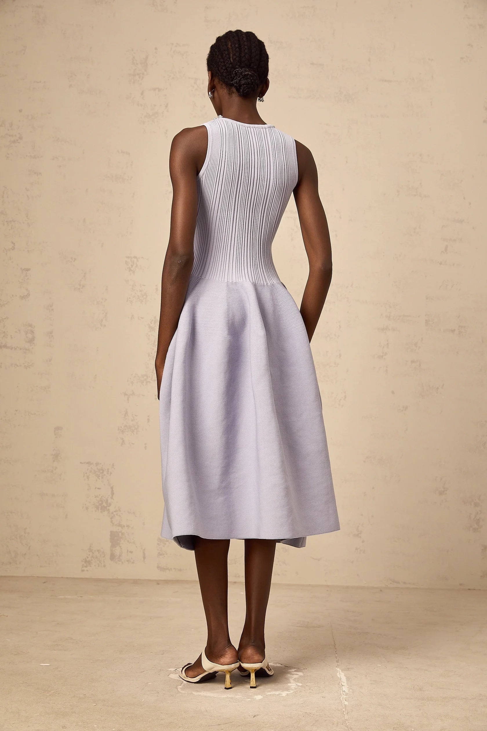 Peach Pleated Halter Neck Midi Dress purple embellished ribbed-knit midi dress Evening Dress