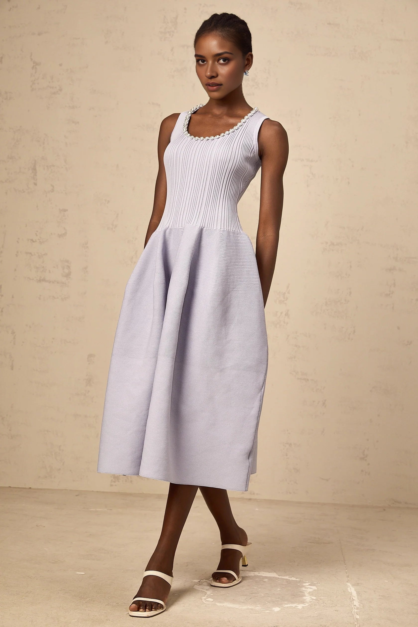 Peach Pleated Halter Neck Midi Dress purple embellished ribbed-knit midi dress Evening Dress