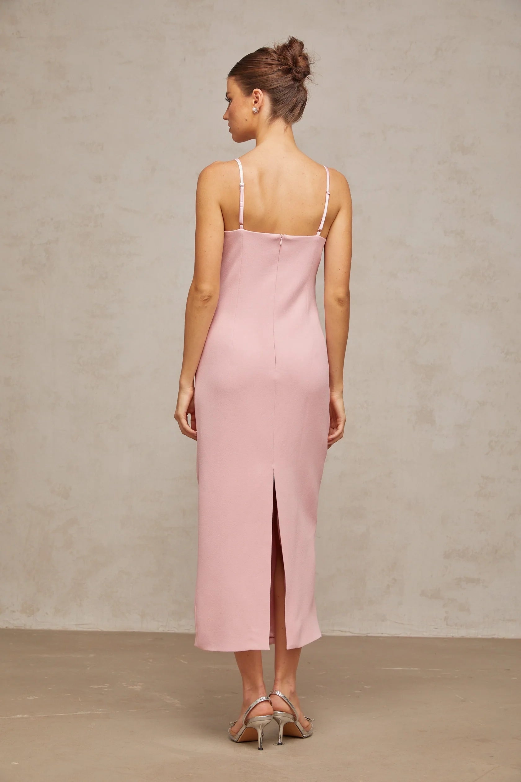 Pink Cowl Neck Midi Dress with Crystal Detail pink crystal-embellished corset midi dress Evening Dress