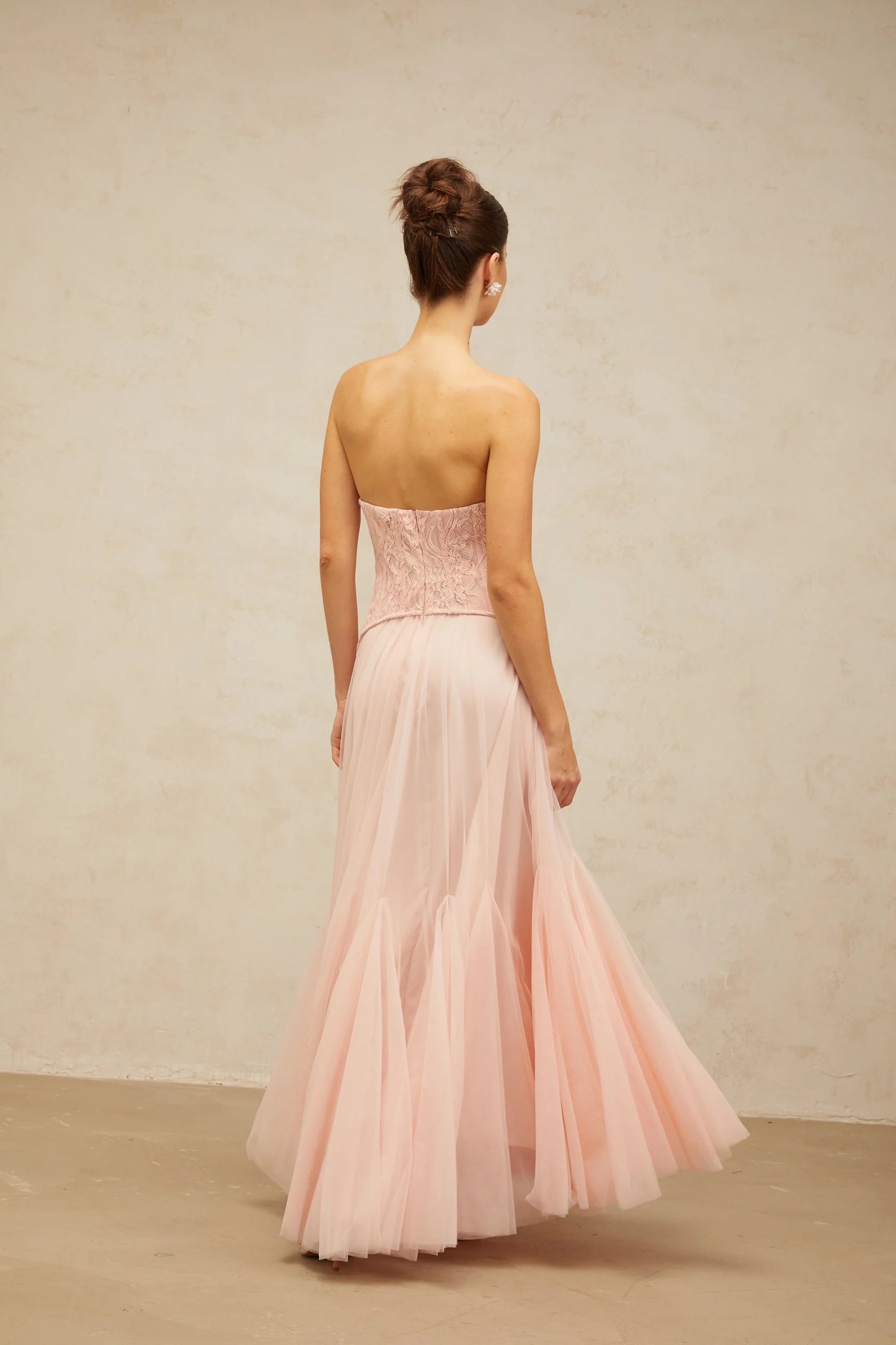 Pink Lace Strapless Tulle Maxi Dress Ulrique pink lace corset tulle maxi dress Evening Dress