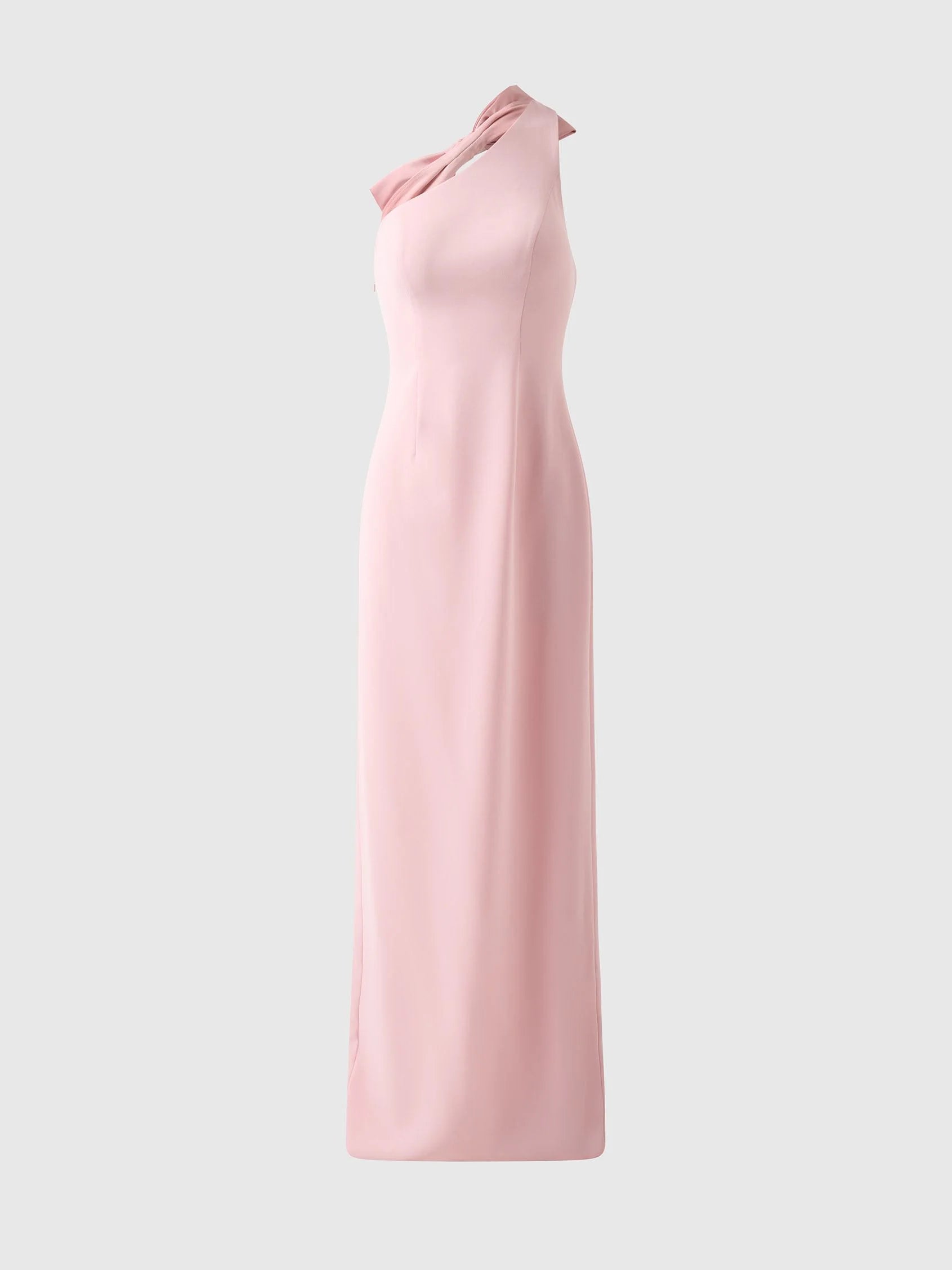 Pink One-Shoulder Bow Maxi Dress Straight bridesmaid dress in crepe Mother of the Bride Dresses