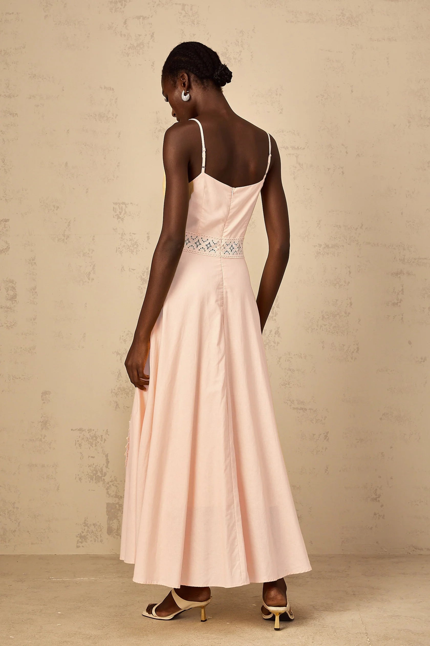 Pink Spaghetti Strap Maxi Dress with Lace Appliqués Romy Pink Floral Embroidered Blouse & Dress Set Evening Dress