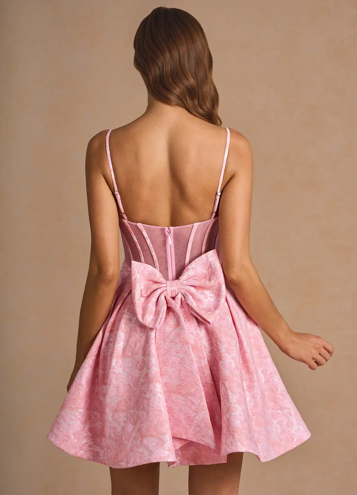 Pink Strapless Mini Dress with Bow Detail Imogen Pink Multi Mini Dress Homecoming Dresses