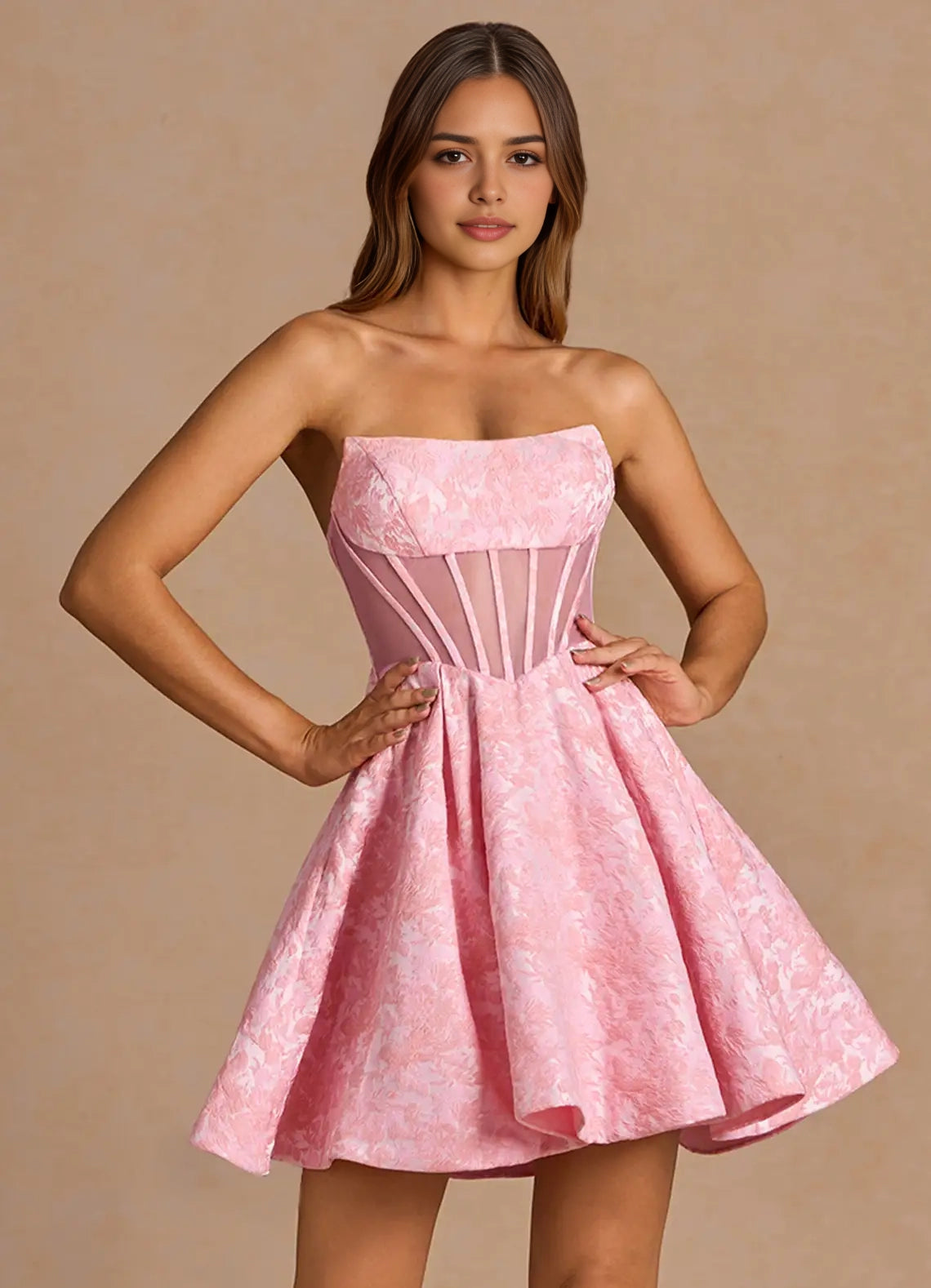 Pink Strapless Mini Dress with Bow Detail Imogen Pink Multi Mini Dress Homecoming Dresses
