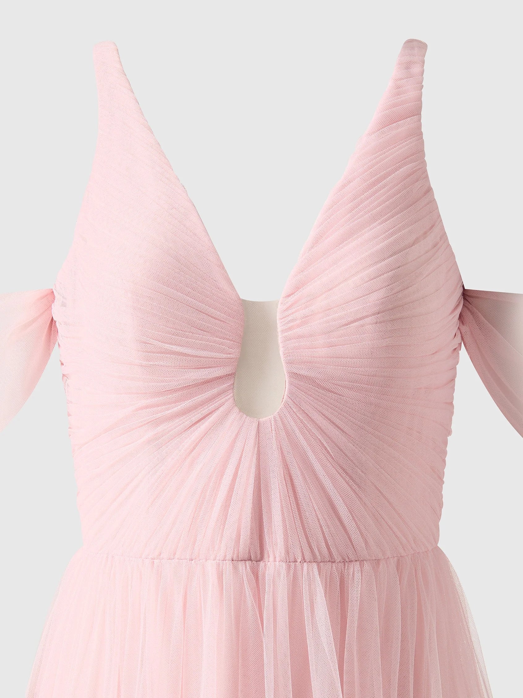 Pink Tulle Cold Shoulder Maxi Dress Fit & flare bridesmaid dress with V-neck and tulle Mother of the Bride Dresses