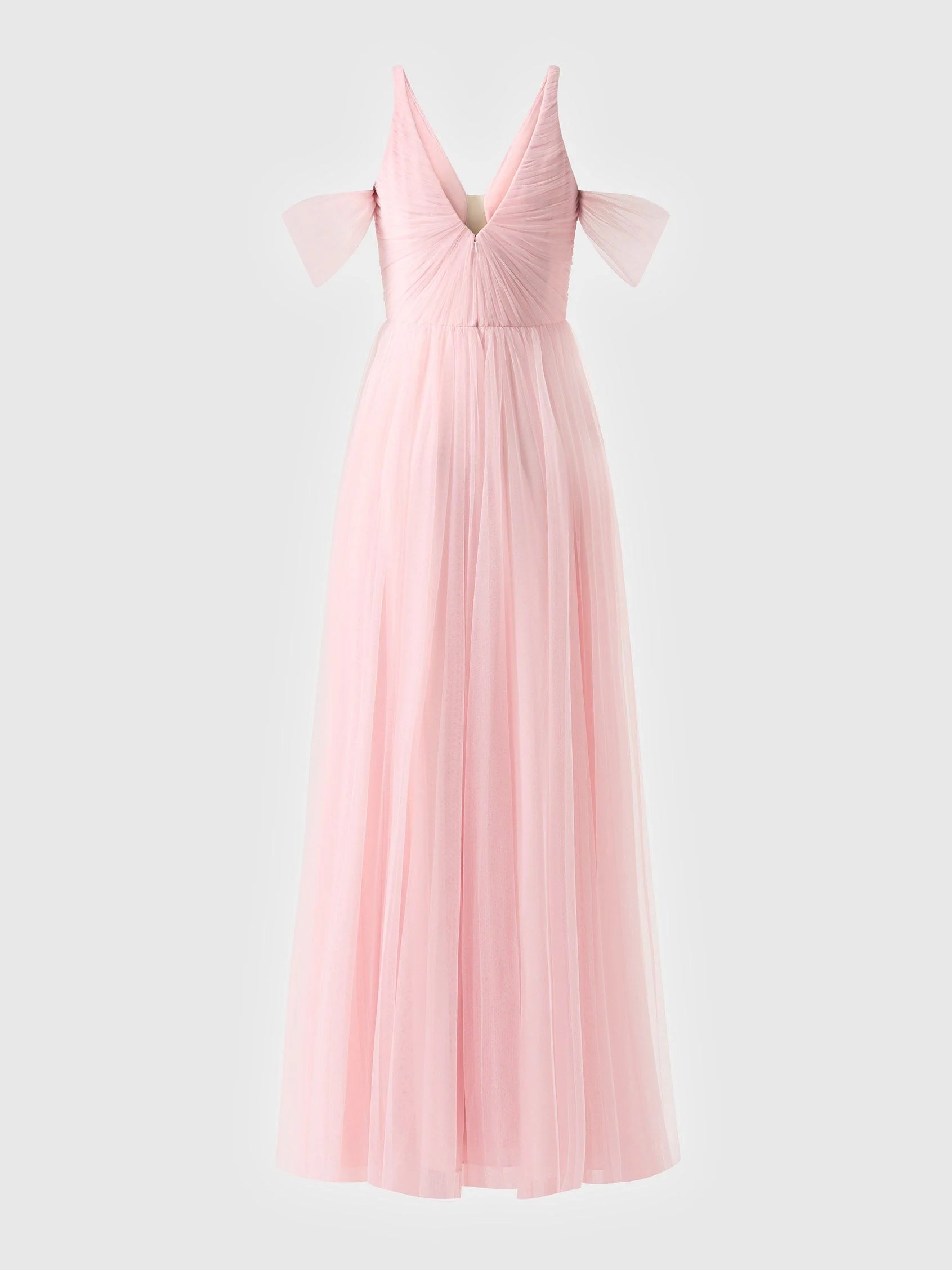 Pink Tulle Cold Shoulder Maxi Dress Fit & flare bridesmaid dress with V-neck and tulle Mother of the Bride Dresses