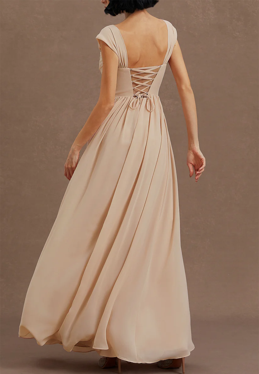 Pink Classic Square Neck Sleeveless A-Line Maxi Dress simple gentle atmospheric and unique desi Bring summer colors to enhance whiteness