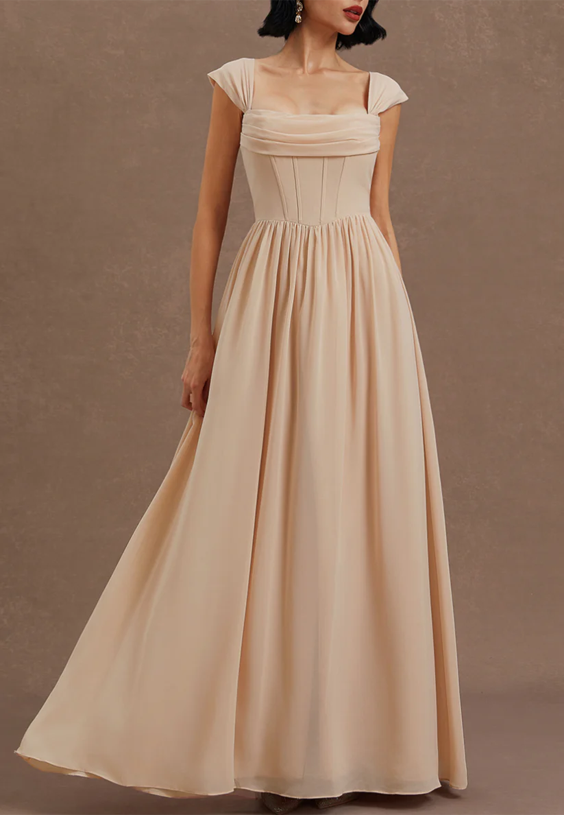 Pink Classic Square Neck Sleeveless A-Line Maxi Dress simple gentle atmospheric and unique desi Bring summer colors to enhance whiteness