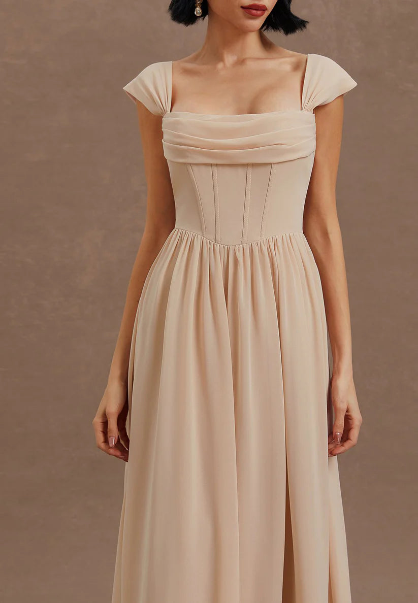 Pink Classic Square Neck Sleeveless A-Line Maxi Dress simple gentle atmospheric and unique desi Bring summer colors to enhance whiteness