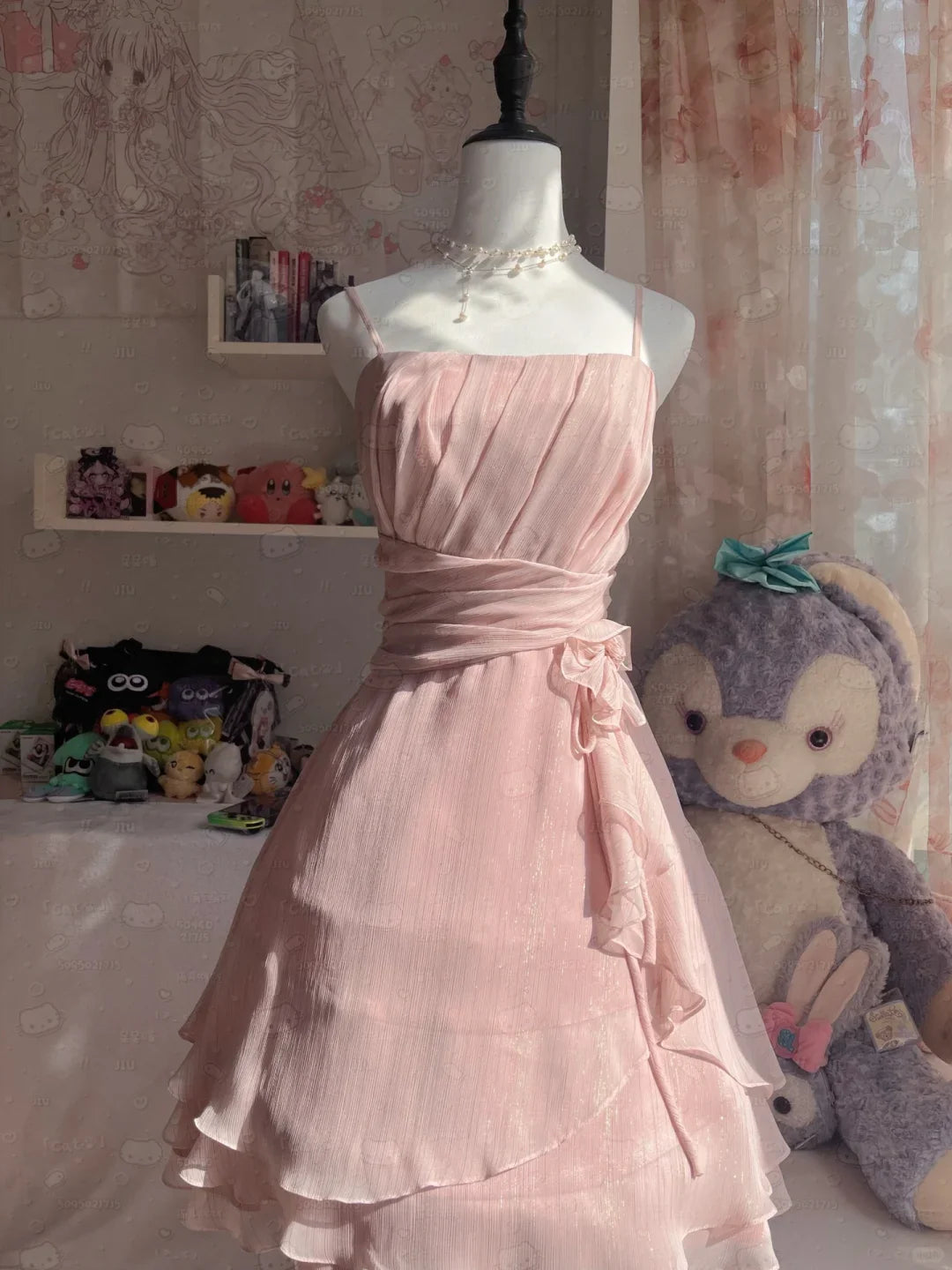 Pink Gentle A Line Spaghetti Strap Chiffon Short Homecoming Dress Cocktail Dress simple gentle atmospheric and unique desi Bring summer colors to enhance whiteness