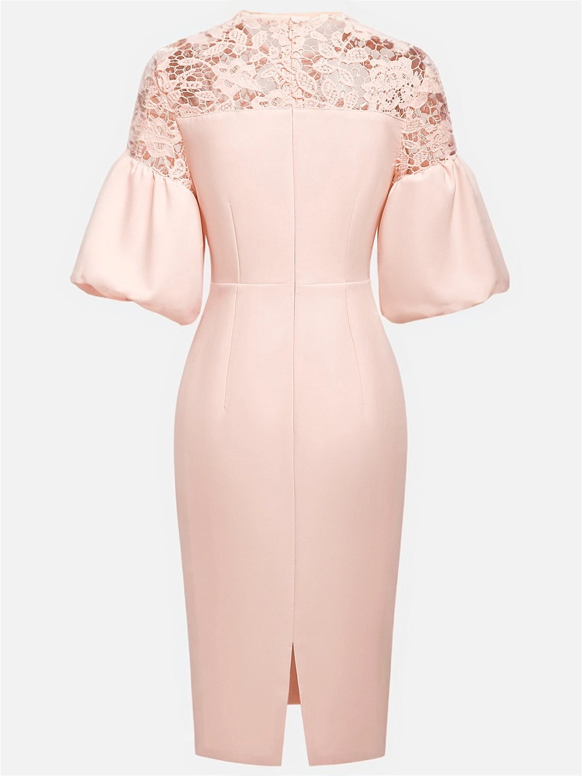 Pink Lace Classic Crew Neck Half Sleeve Balloon Sleeve Sheath Midi Dress simple gentle atmospheric and unique desi Bring summer colors to enhance whiteness