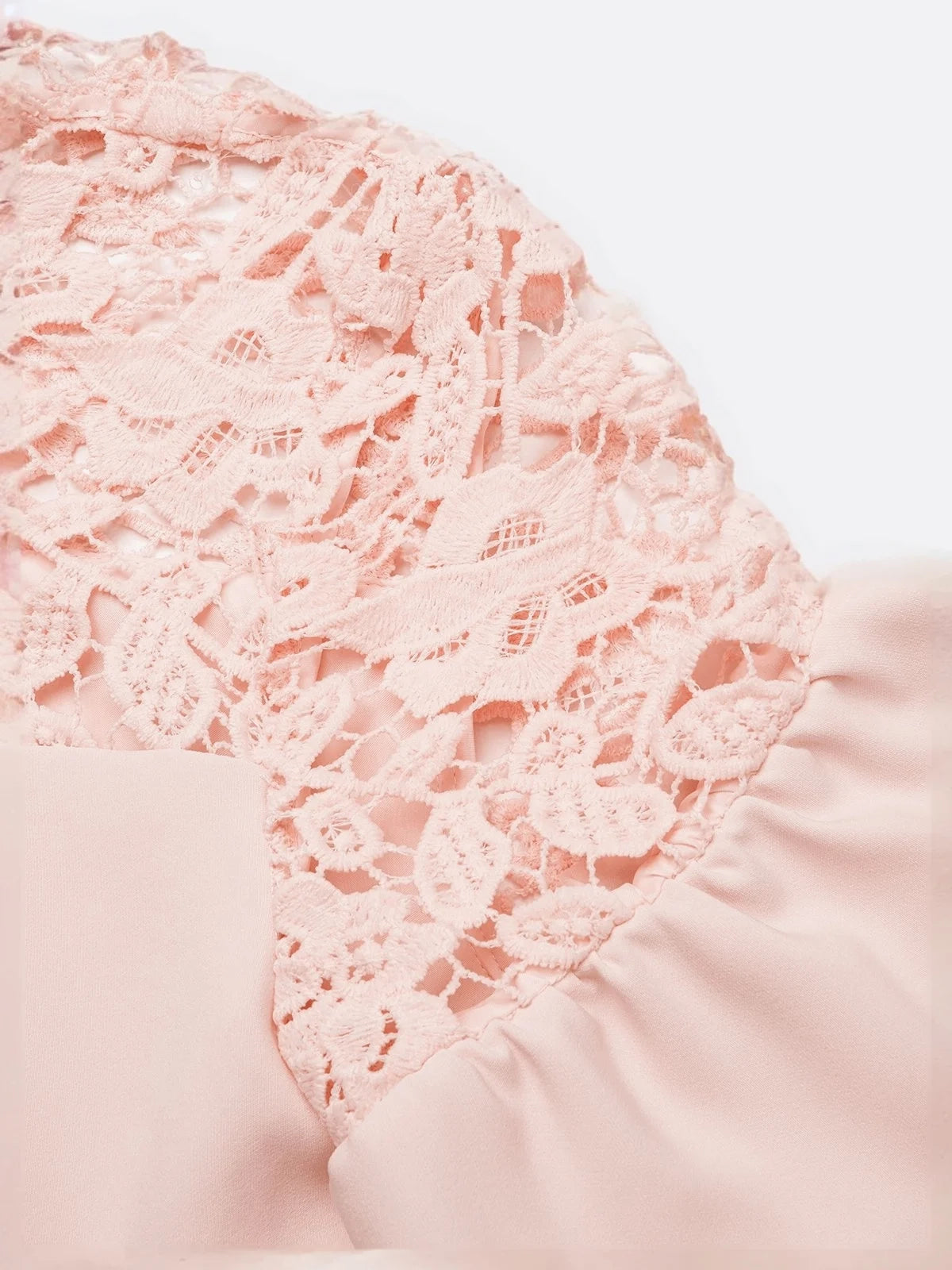 Pink Lace Classic Crew Neck Half Sleeve Balloon Sleeve Sheath Midi Dress simple gentle atmospheric and unique desi Bring summer colors to enhance whiteness