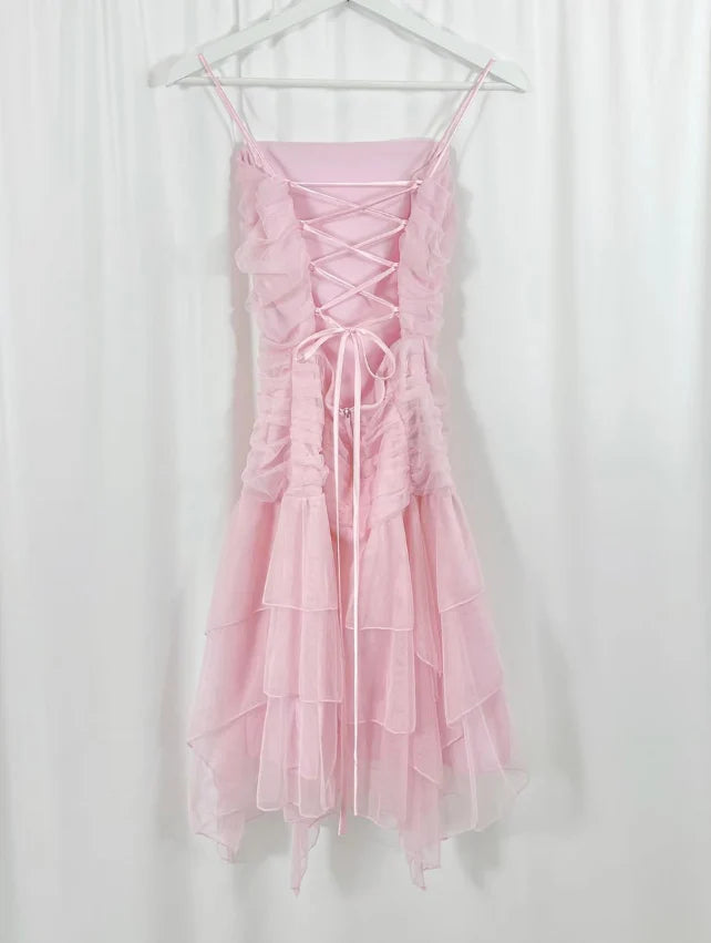 Pink Layered Tulle Pleated Short Homecoming Dress Birthday Dress Outfits simple gentle atmospheric and unique desi Bring summer colors to enhance whiteness