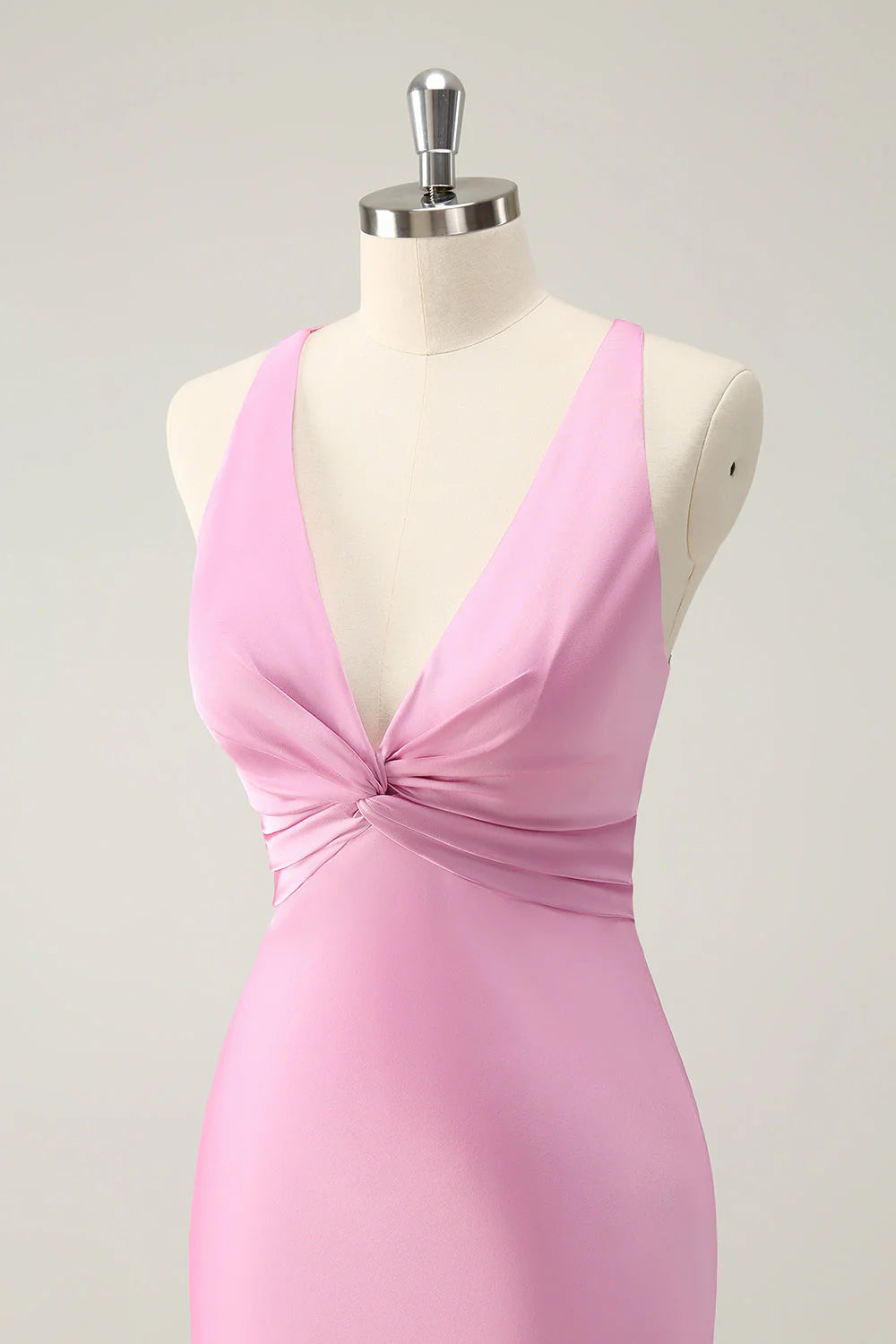 Pink Mermaid V Neck Satin Long Bridesmaid Dress simple gentle atmospheric and unique desi Bring summer colors to enhance whiteness