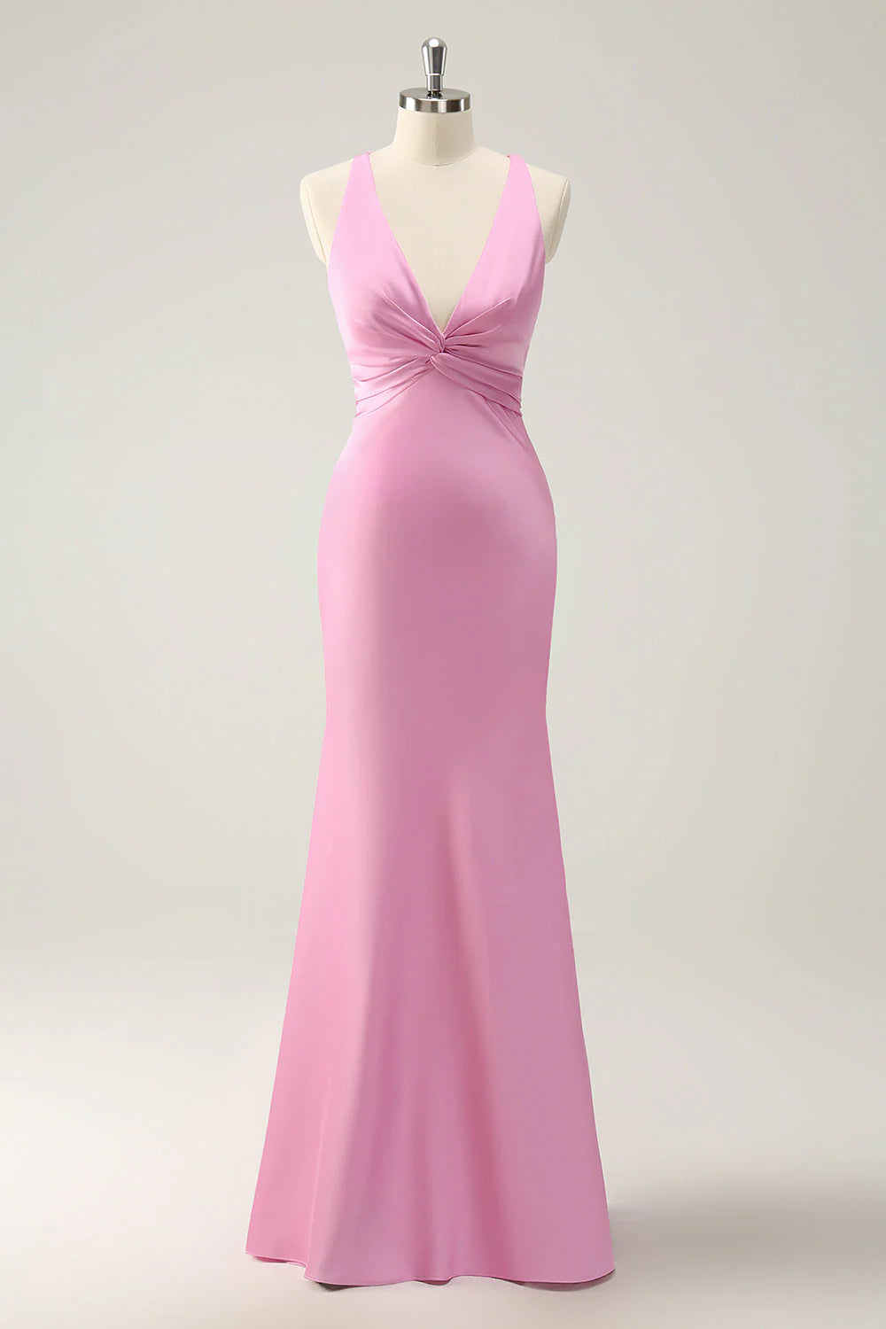 Pink Mermaid V Neck Satin Long Bridesmaid Dress simple gentle atmospheric and unique desi Bring summer colors to enhance whiteness