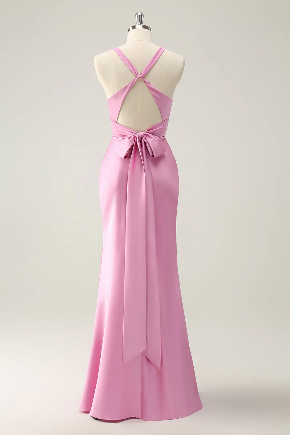 Pink Mermaid V Neck Satin Long Bridesmaid Dress simple gentle atmospheric and unique desi Bring summer colors to enhance whiteness